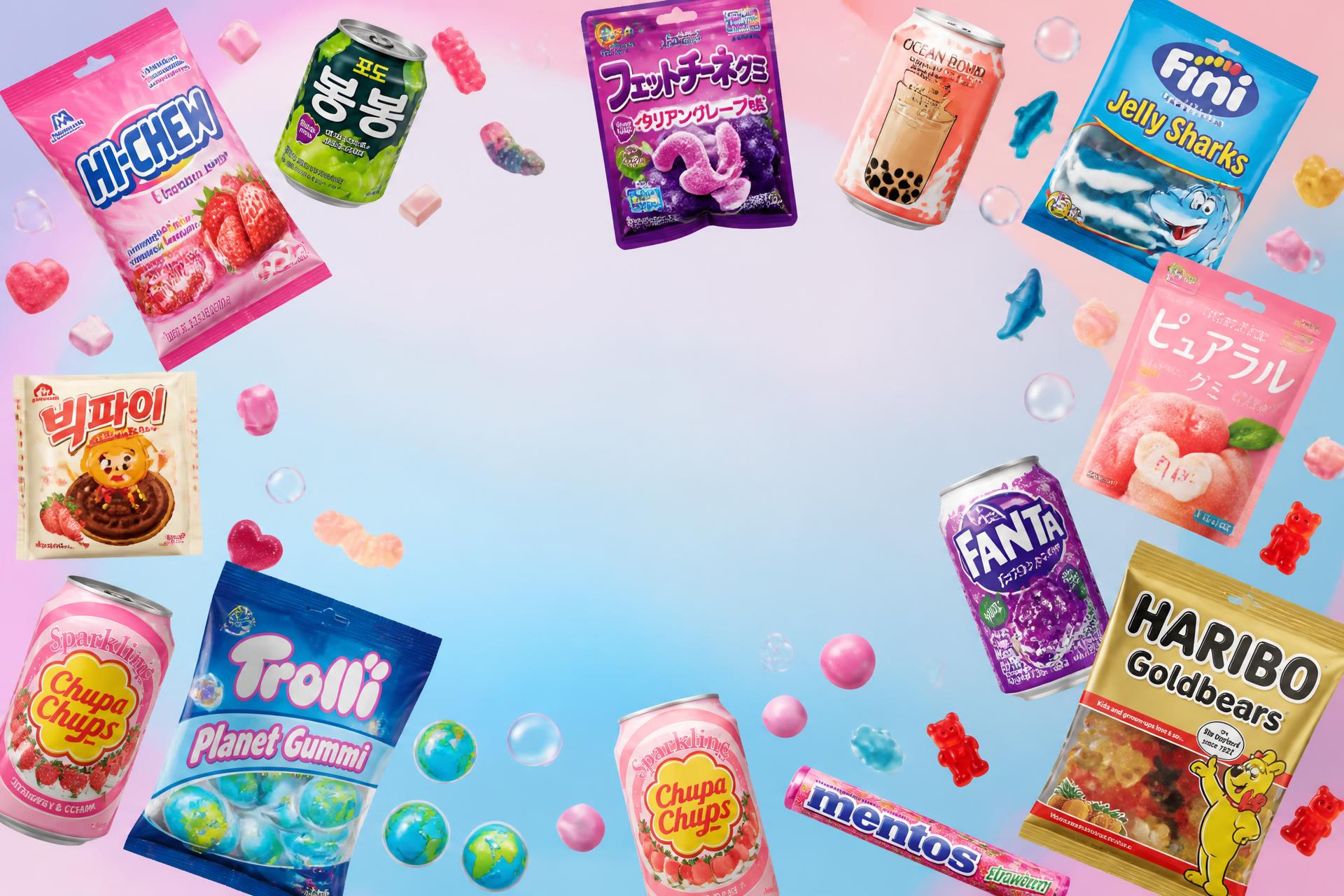 Floating international candy, snacks and imported drinks
